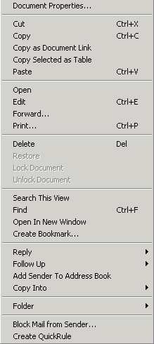 Right-click menu for Inbox